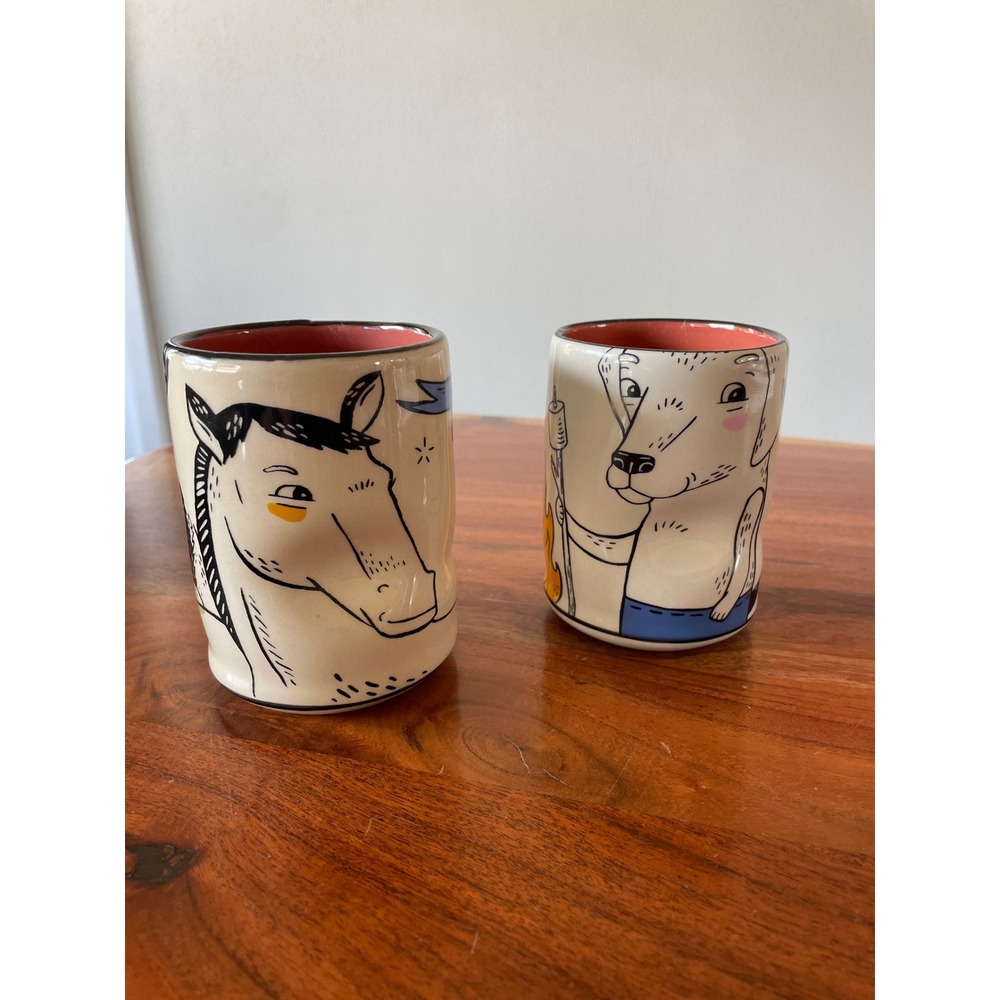 The Bowl Maker Lucky Horse and Lucky Dog Ceramic Tumbler Cup Set of 2 Artisan